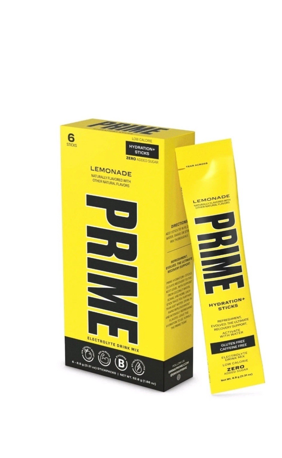 3 × Prime Electrolyte Hydration+Drink Mix Lemonade Zero Sugar Added 18 Sticks