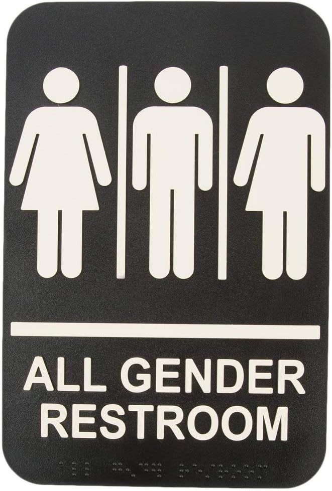 ADA All Gender Adhesive Commercial Restroom Toilet Sign with Braille  6" x 9"