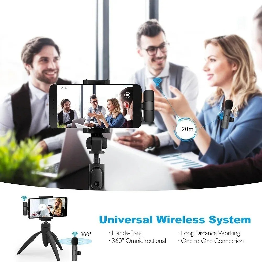 Wireless Microphone Mini Mic for iPhone/Android Phone, LED Display Lavalier Micr