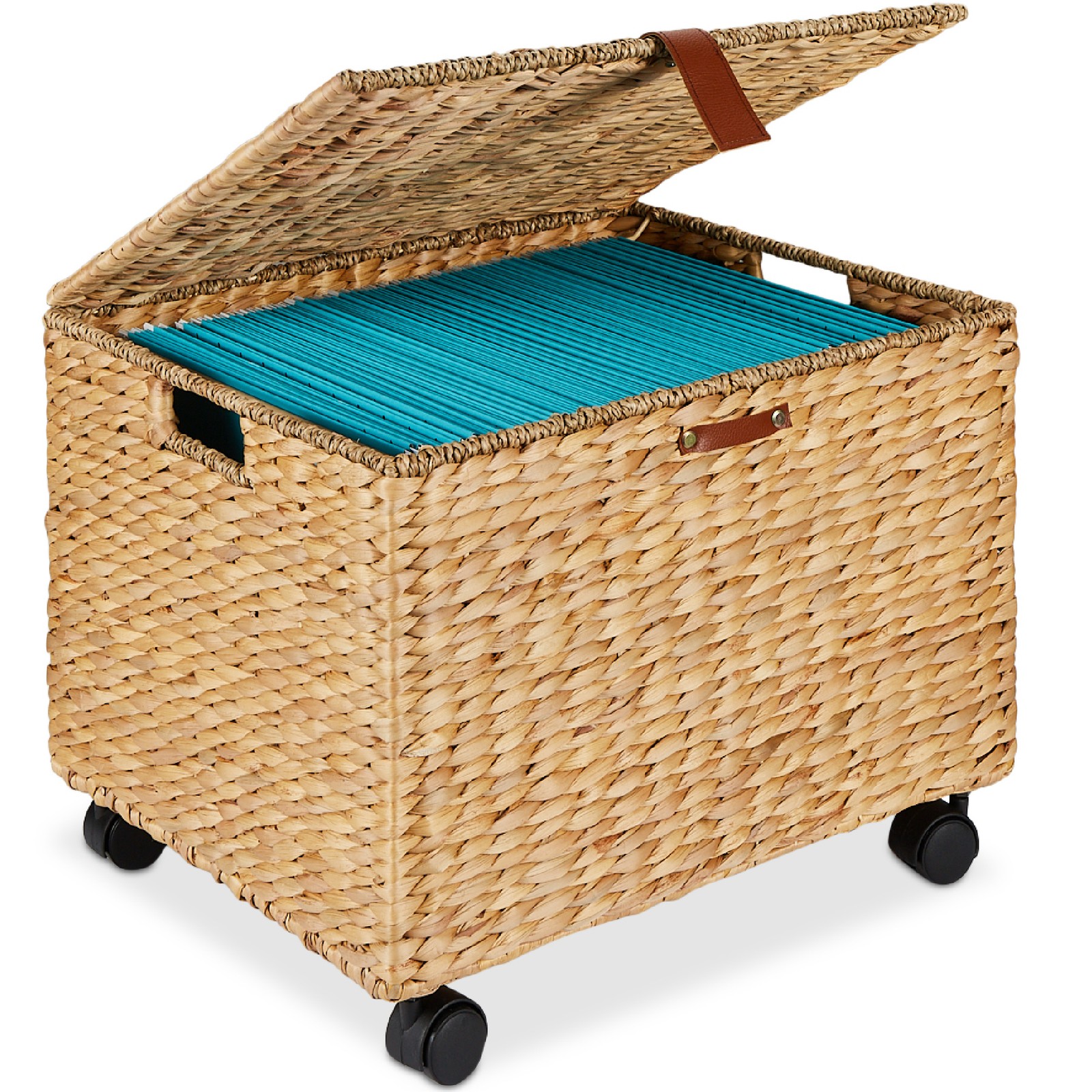 Best Choice Products Mobile Water Hyacinth Rolling Filing Cabinet Storage Basket