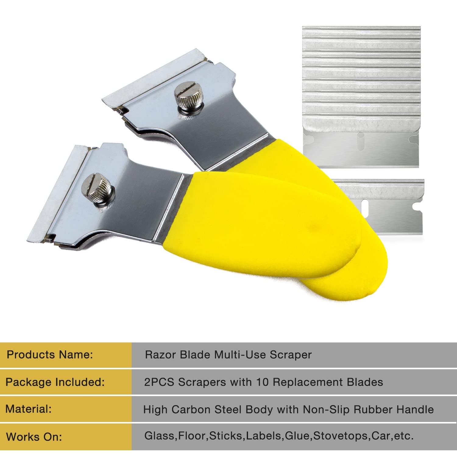 Multipurpose Scraper Cleaning Tool 2 Pack Razor Blade Scraper Set With 10 Extra