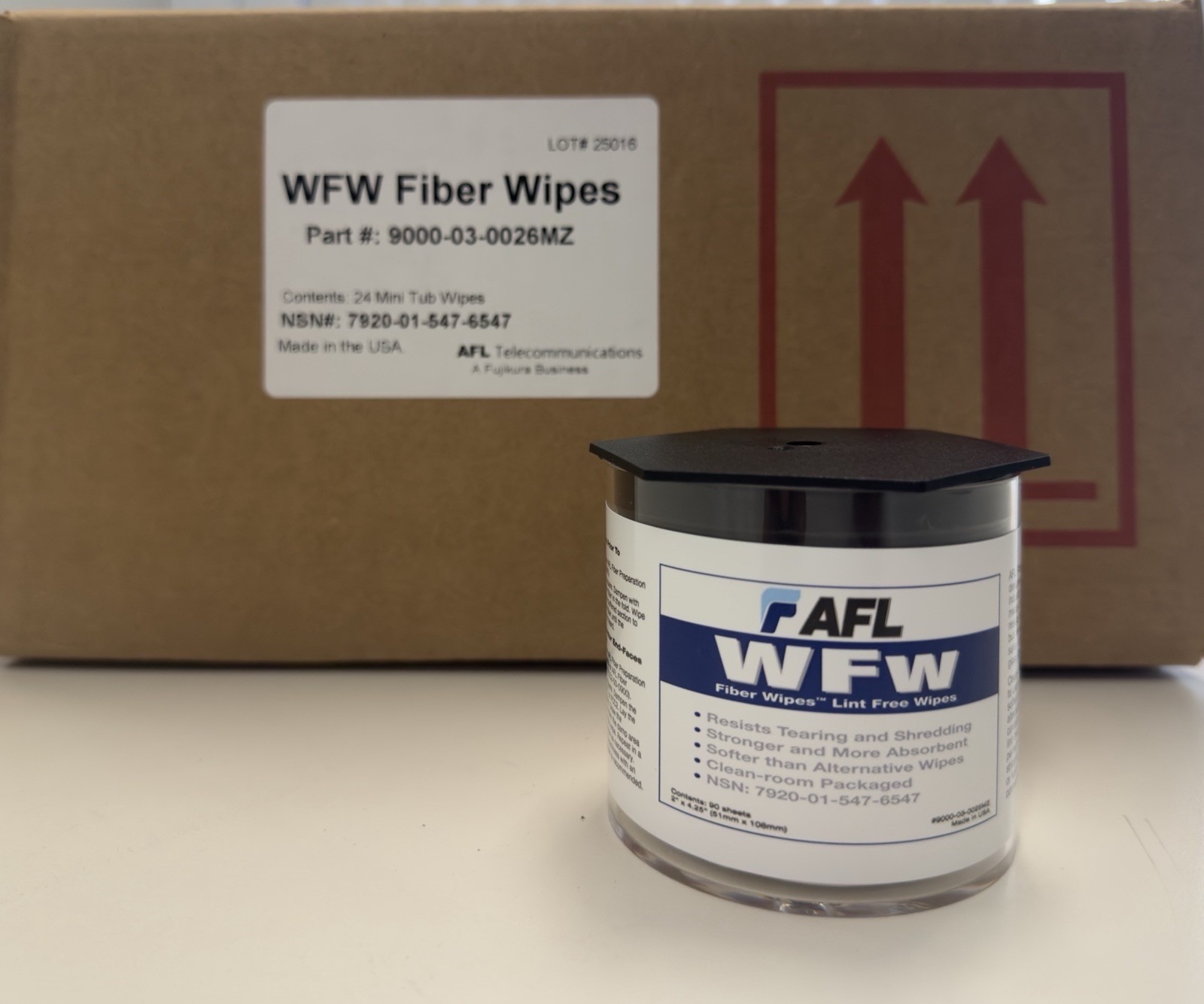 AFL WFW FiberWipes 9000-03-0026MZ, 2” x 4.25” , 90 Sheets In one tub.