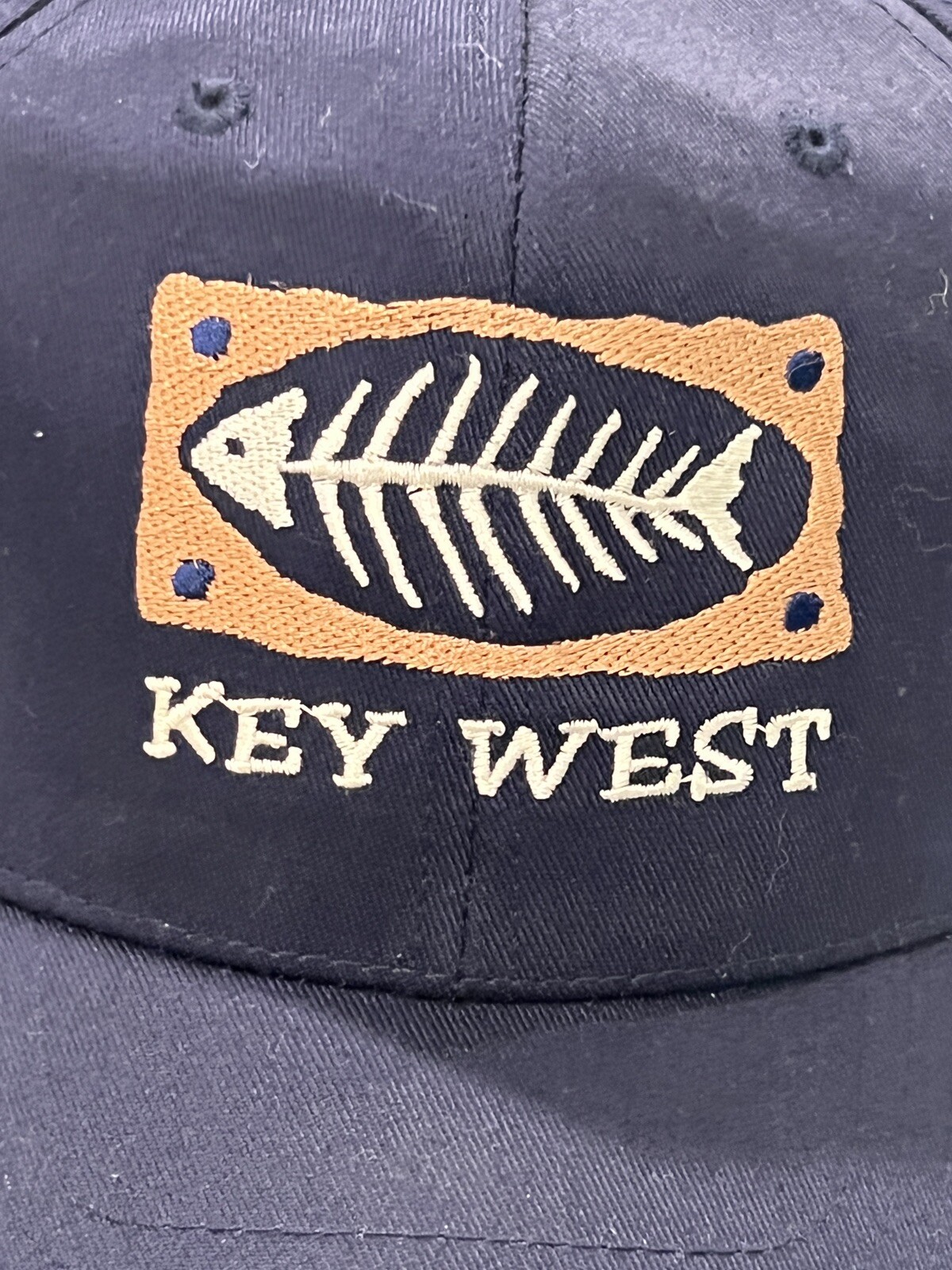 Key West Cap Hat Navy Blue With Fish Patch Snapback Fabric