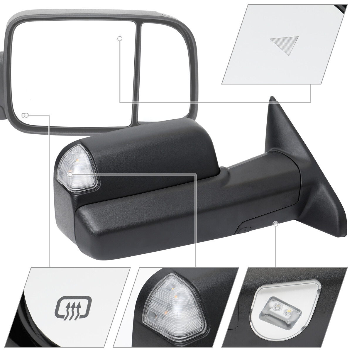 Right Side Tow Mirror Fits 2019-2022 Ram 2500 3500 Power Fold Heated+BSM+Puddle