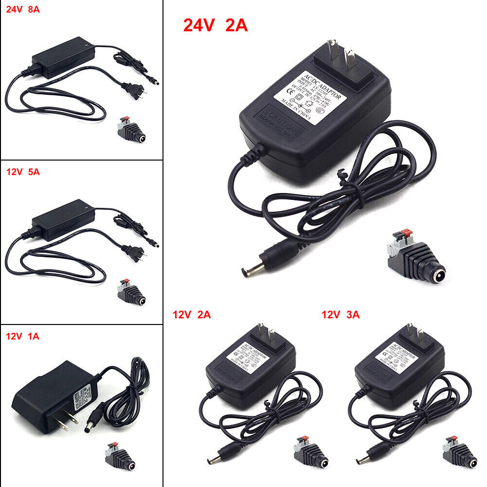 12/24V 1/2/3/5/8A Power Supply AC to DC Adapter For 5050 3528 LED Strip Light US