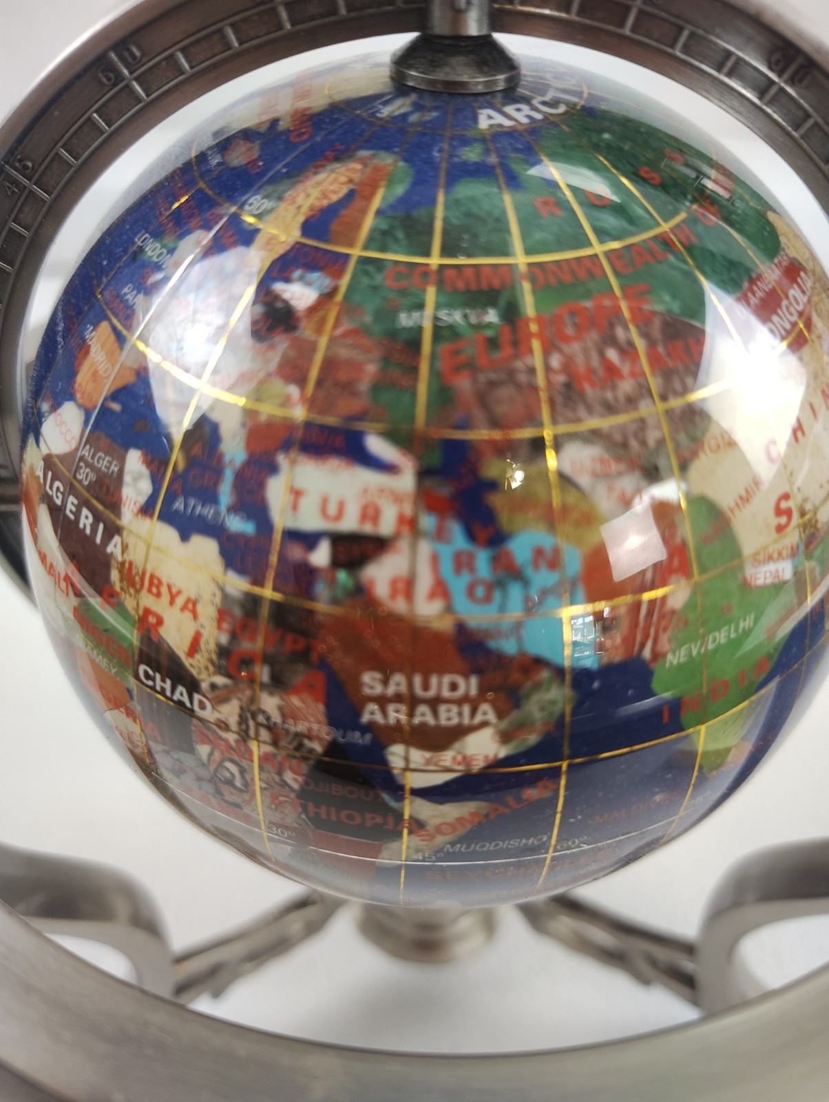 10 Inch Blue Lapis Lazuli Gemstone Silver Art Globe