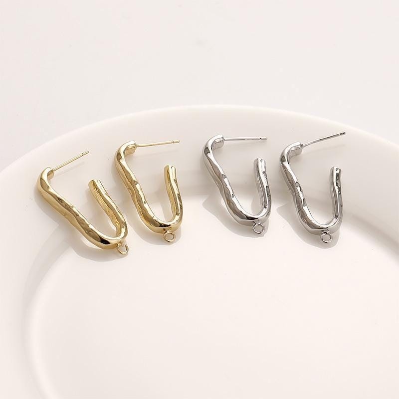 One Pair 14K Gold Plated Earrings Component, Minimalist Earrings Connector, U S