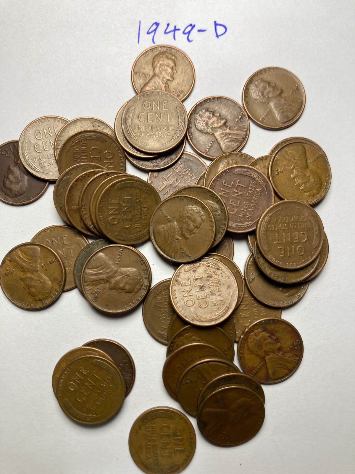 1949-D LINCOLN WHEAT CENT PENNY ROLL, nice condition
