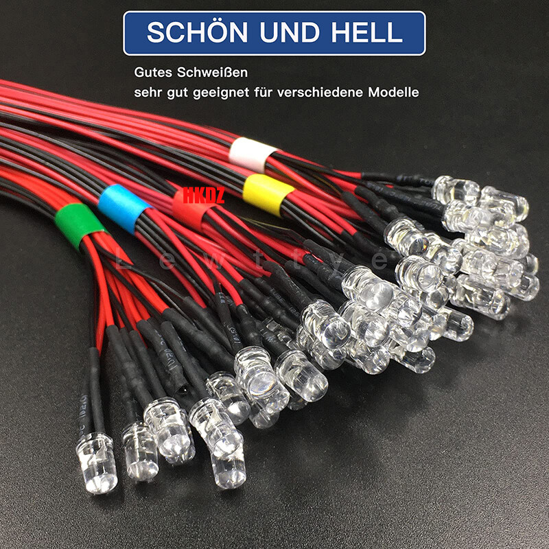 LED Bulb Pre wired Light Emitting Diodes Small 20cm Wire 0.1W DC 5V~12V 3mm/5mm