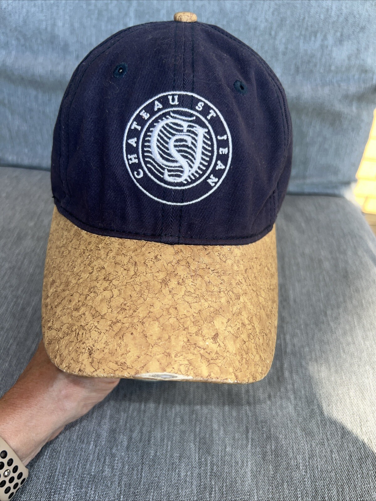 Chateau St Jean Sonoma Valley Hat Cap Navy w White Unique Cork Bill Hook Loop