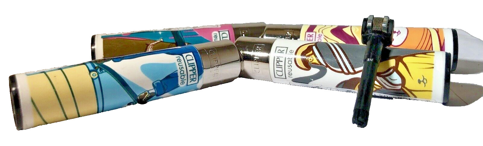4 Pack Clipper Lighter Urban Life 4 Design Refillable ReFlintable ReUseable