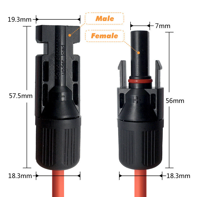 Black+Red 10 AWG Solar Panel Extension Cable Silicone Flexible Wire Connectors