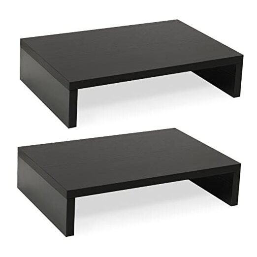 Wood Monitor Stand Riser-2 Pack, 2 Tier Adjustable Monitor Stand 2 Packs Black