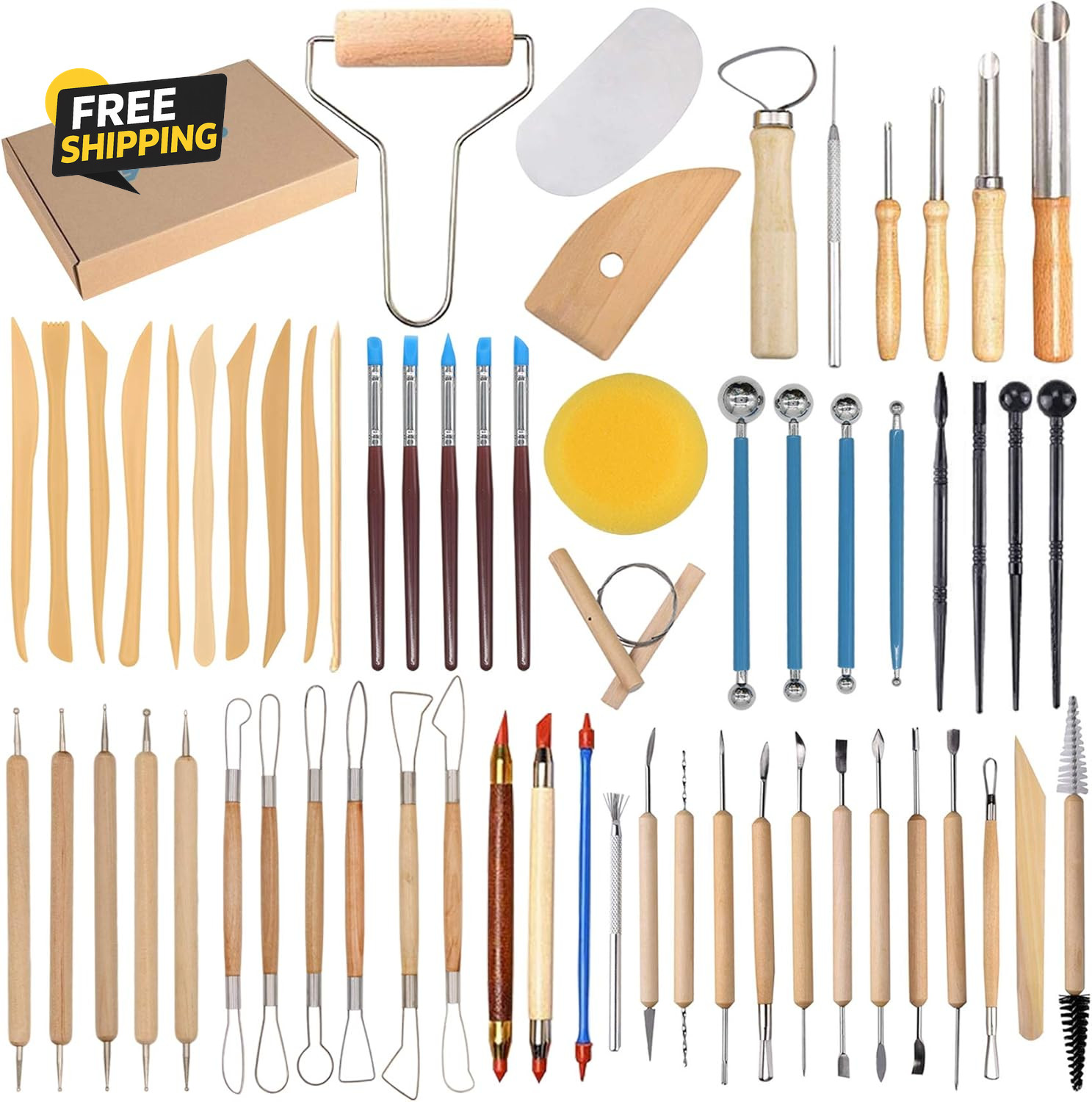 61Pcs Ceramic Clay Tools Kit Pottery Tools Clay Sculpting Carving Tool Set