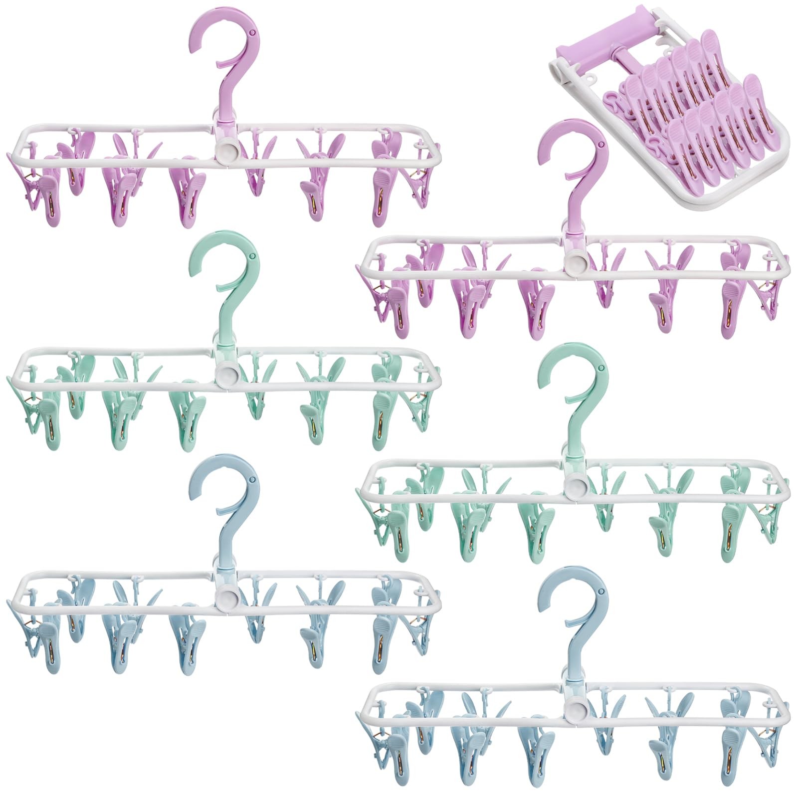 6 Pack Clothes Drying Rack, Small Folding Portable Underwear Hangers with 12 ...