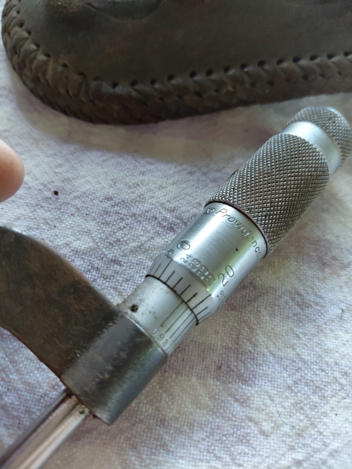 brown sharp micrometer and leather pouch