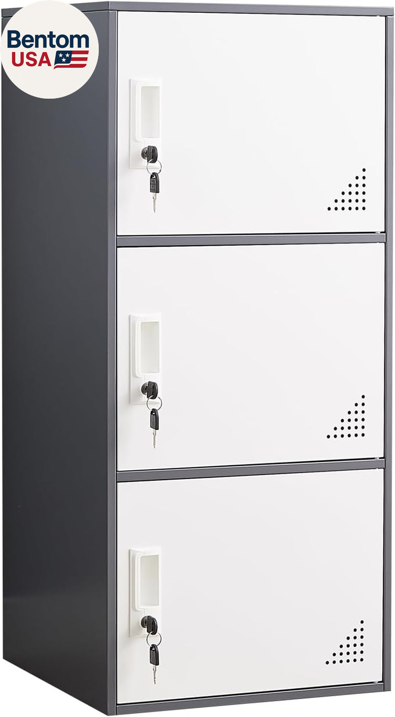 3 Door Metal Locker Steel Storage Cabinet, Office Storage Lockers for Employees,