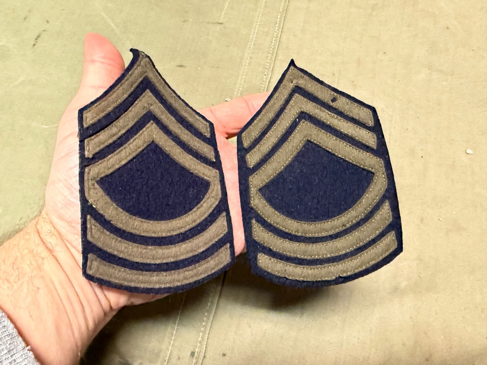 ORIGINAL WWII US ARMY MASTER SERGEANT SLEEVE RANK CHEVRONS-EARLY WAR FELT
