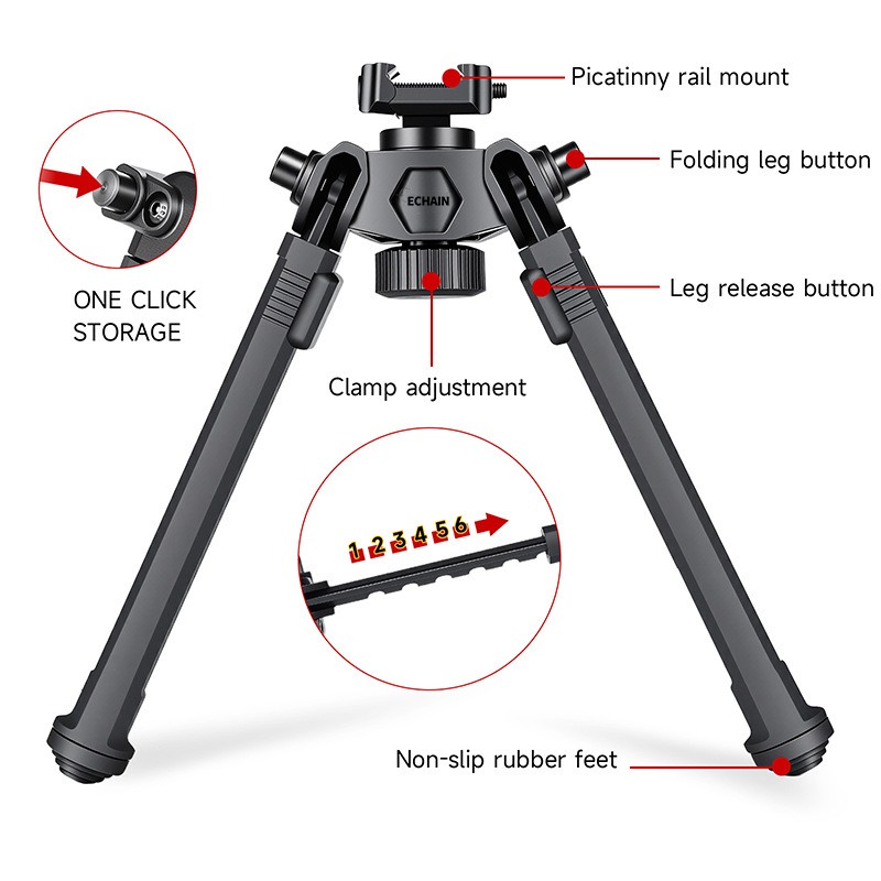 Tactical Adjustable Bipod Rustproof Structure, US Stock Shipping For Outdoor