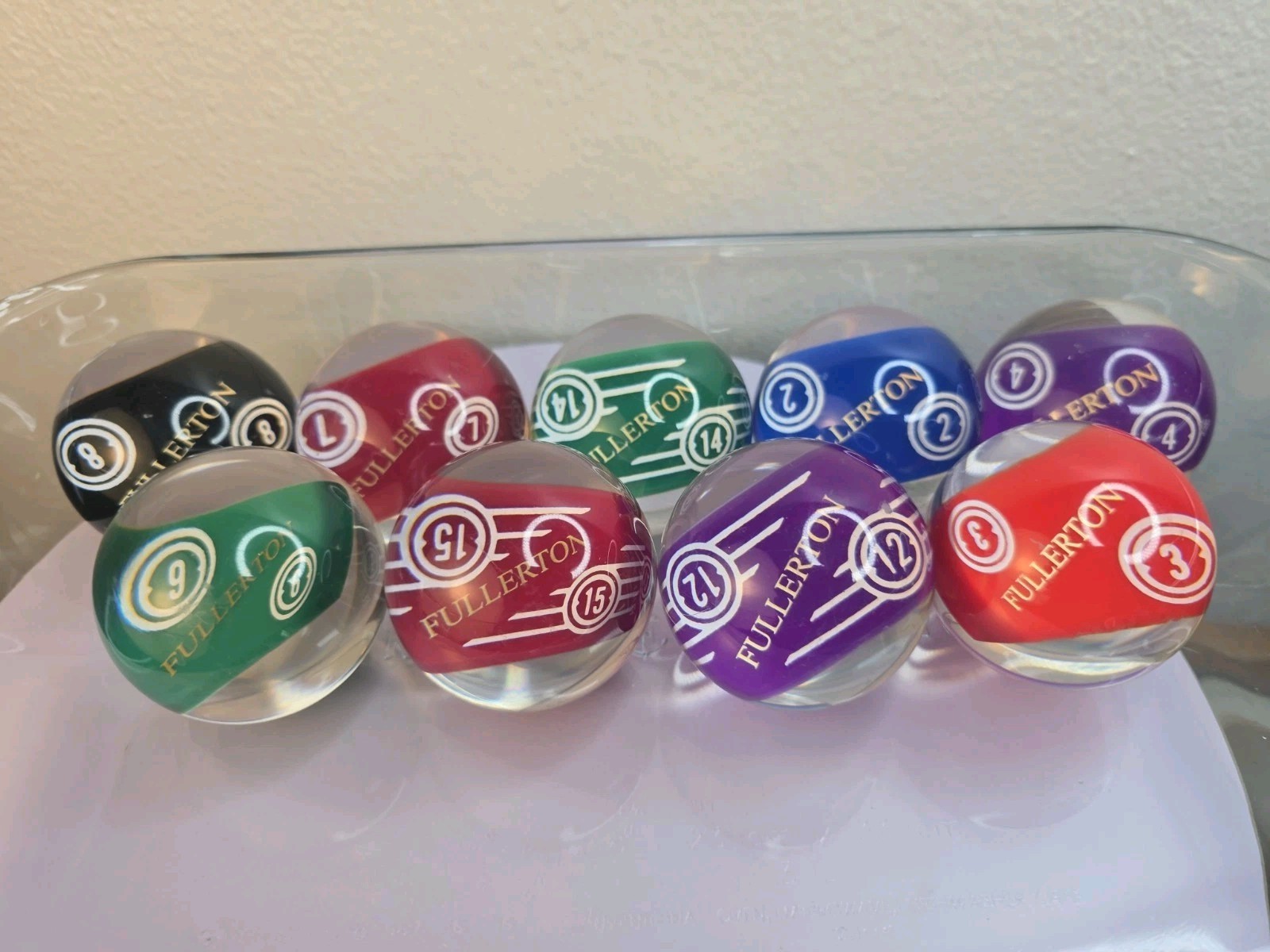 Clear Pool Billiards Balls Set SRS - Set Of 9 2-1/4 in. Transparent w Gold Print