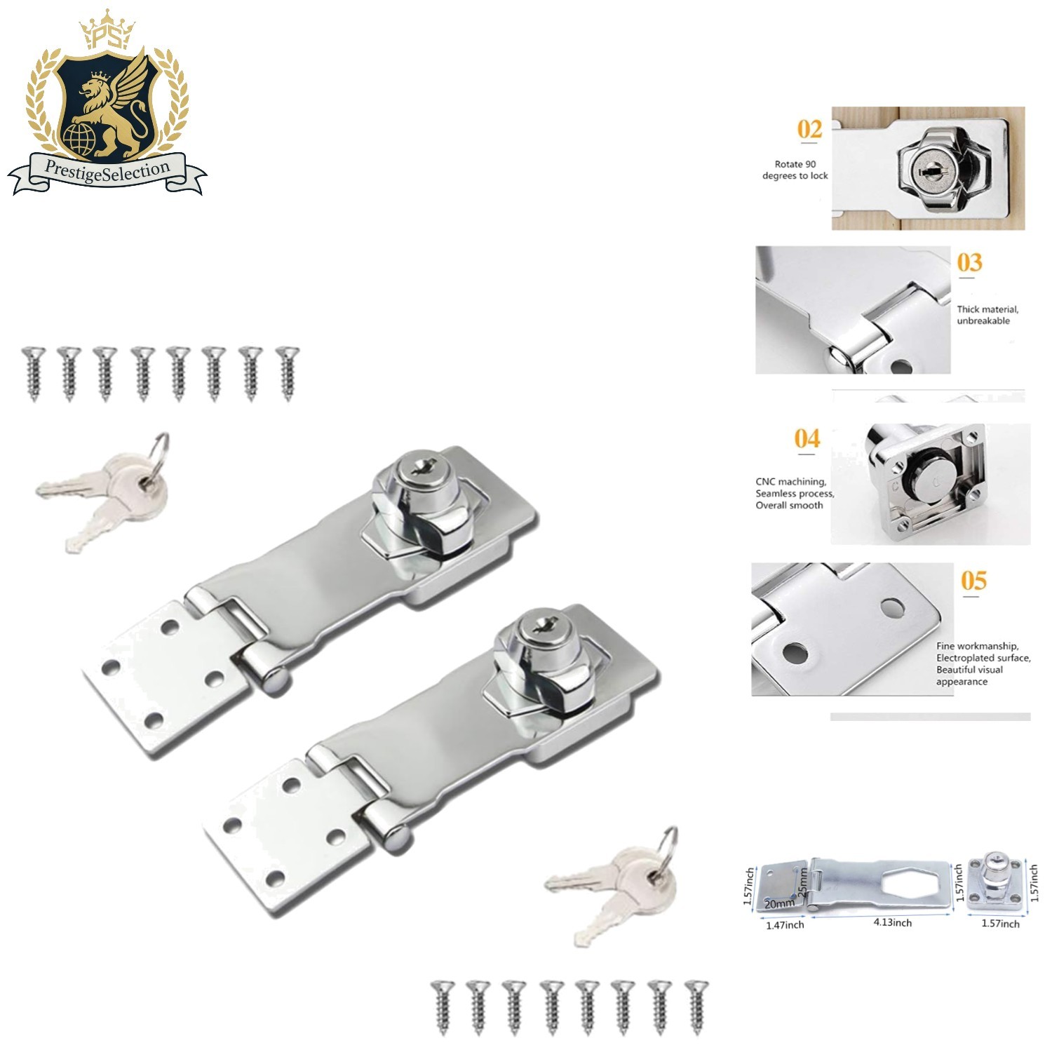 Versatile 2-Pack Keyed Hasp Locks - 4-Inch Stainless Steel for Home & Office