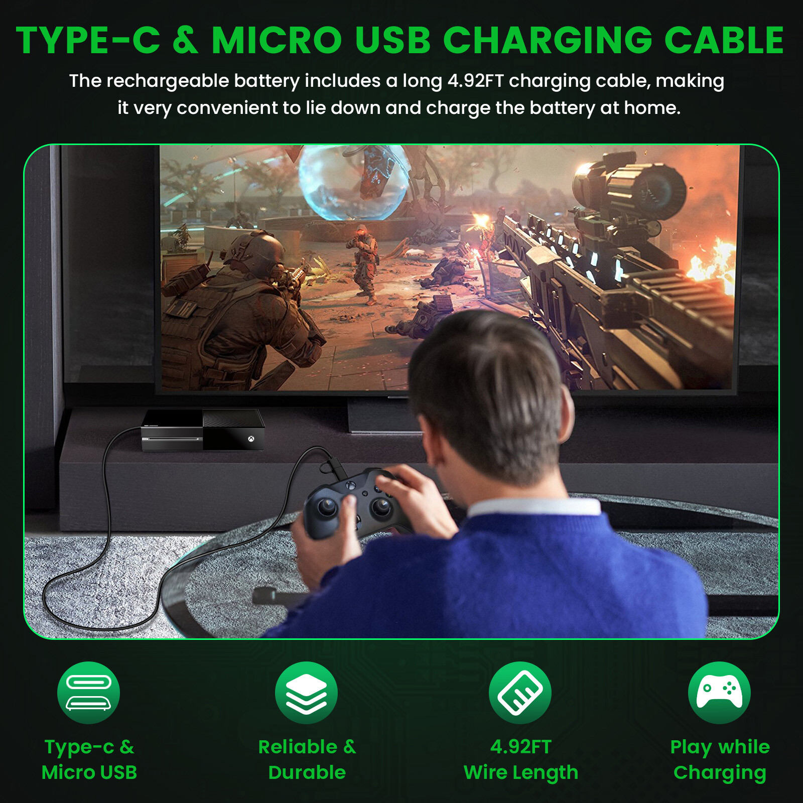 2 Rechargeable Battery Pack For XboxOne S X/Series X S Controller+Charging Cable