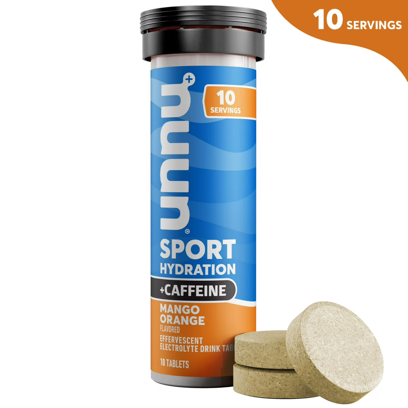 Nuun Sport + Caffeine Electrolytes Hydration Drink Mix Tablets, Mango Orange, 10