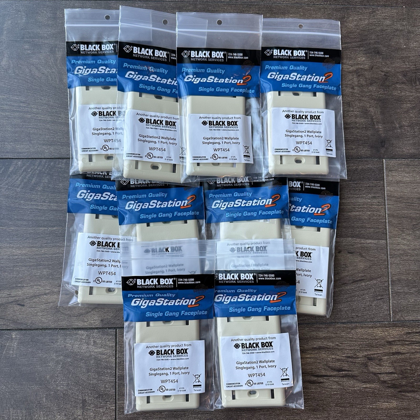 Black Box GigaStation2 1-Port Single-Gang Keystone Wallplate - Set of 10 - NEW