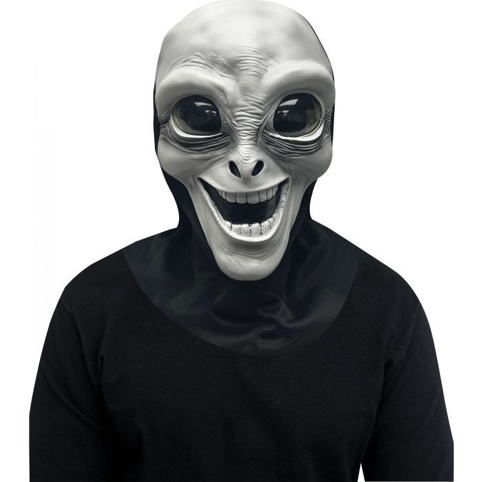 Fun World Adult Men's Galactic Grinner Smirking Smile Alien Costume Mask w Hood