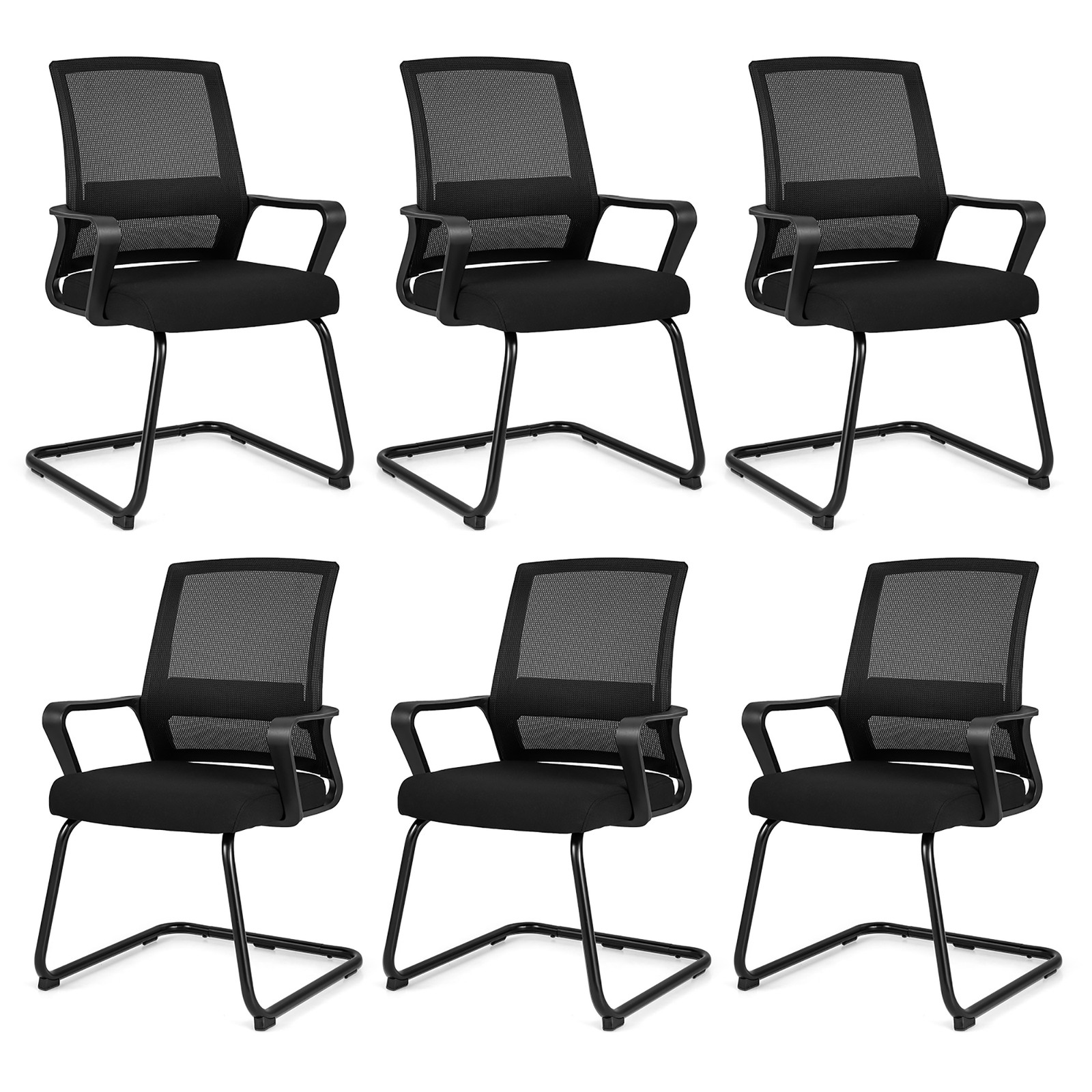 Office Guest Chair Set of 6 Conference Reception Chair w/ Lumbar Support & Sled