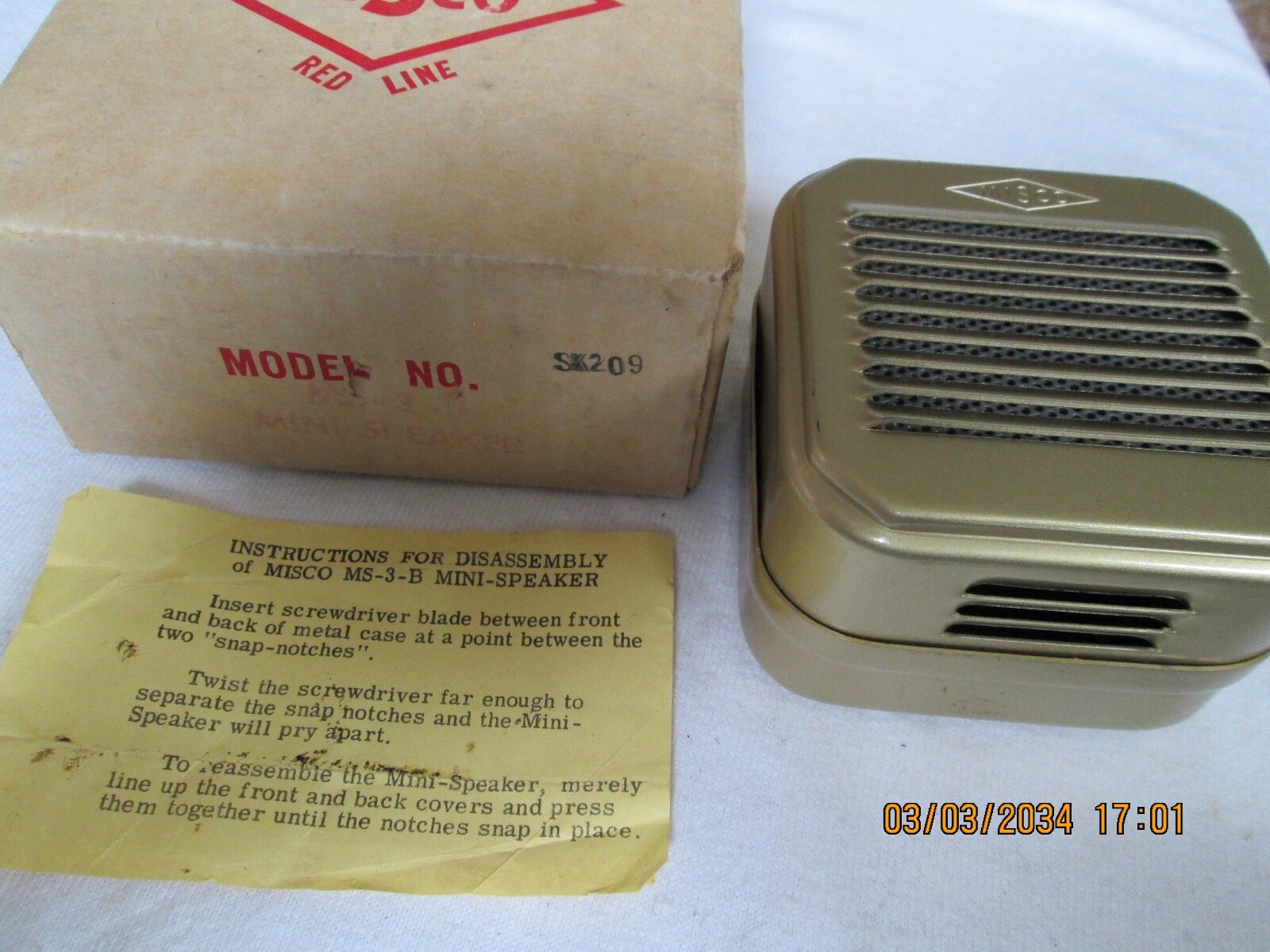 MISCO RED LINE MS3B MINI METAL COMMUNICATIONS SPEAKER GOLD