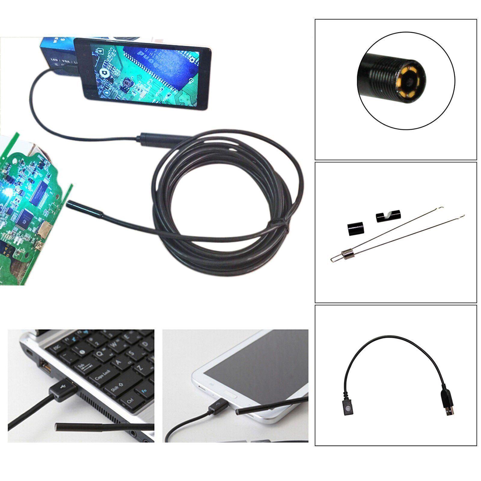 5M Mini Android HD Endoscope Waterproof Tube Camera 6 LED Micro USB Borescope US