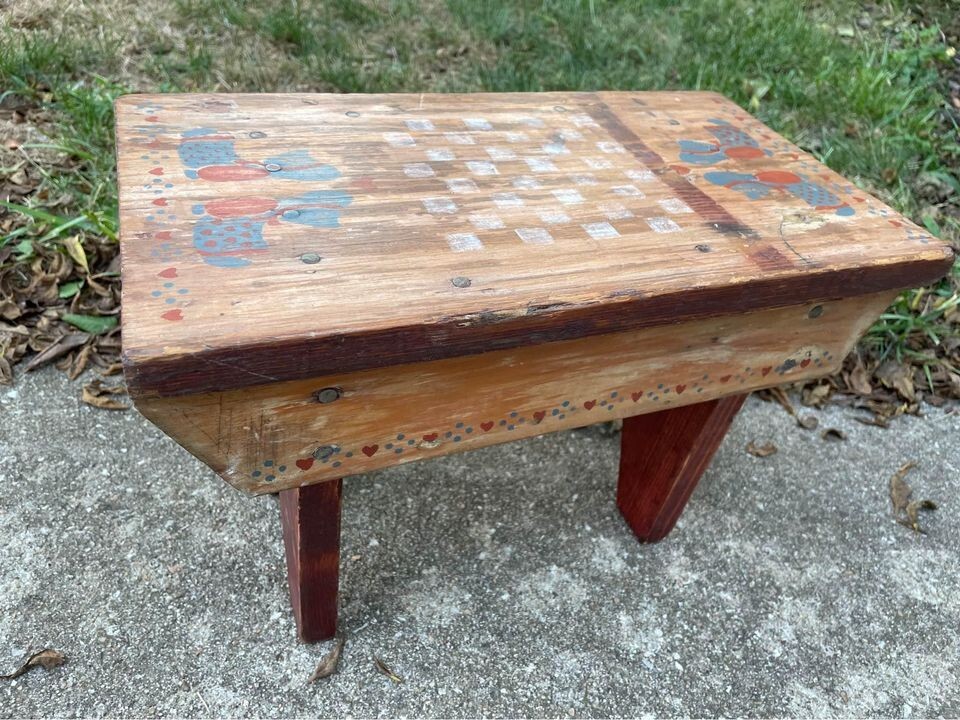 Vintage Wood Foot Stool plant stand decoration