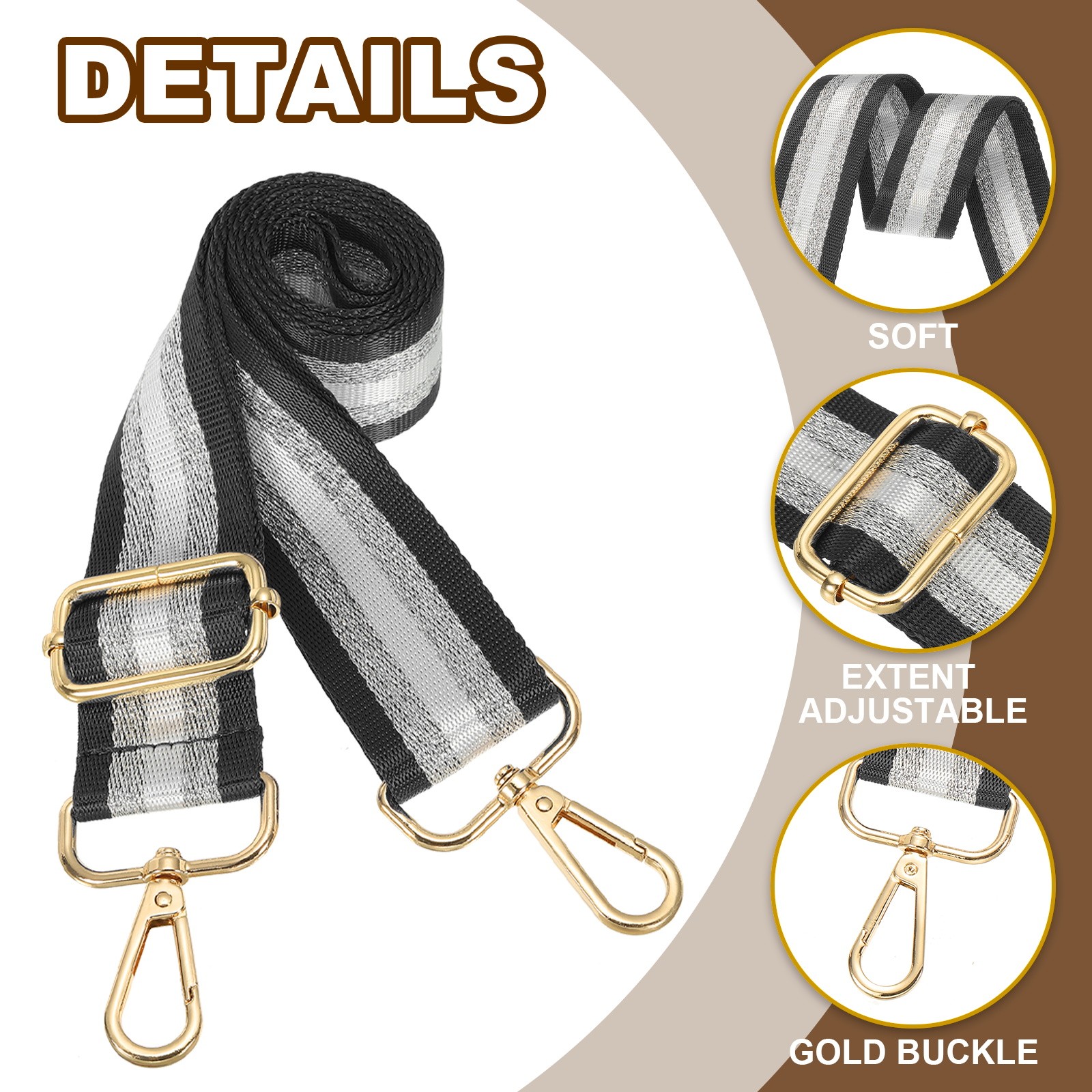 Purse Strap Wide Shoulder Strap Adjustable Crossbody Bag Straps Black