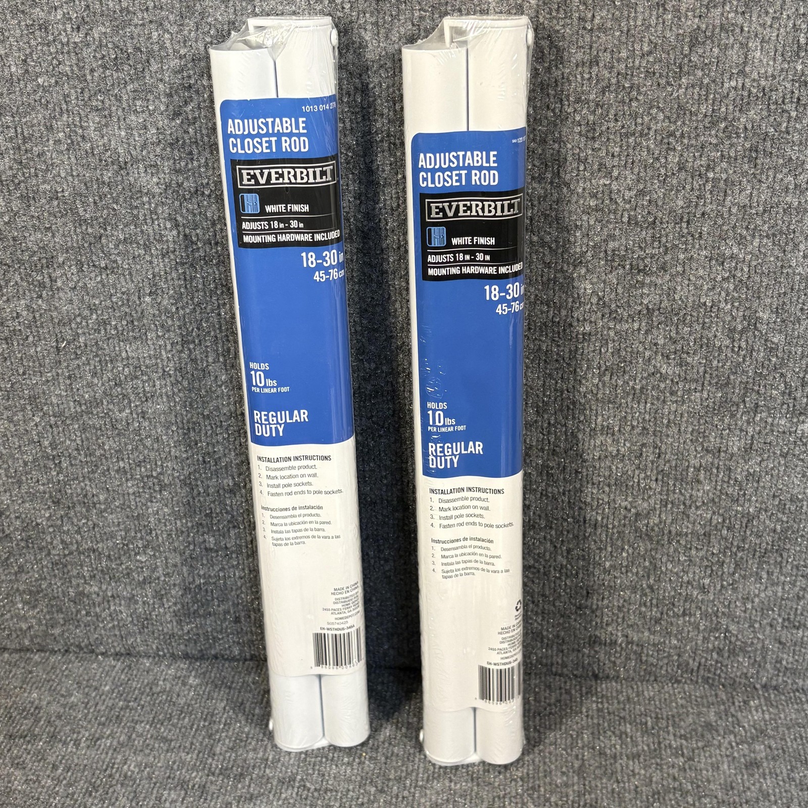 Everbilt Adjustable Closet Rod 18-30 In White Steel Regular Duty Lot 2 Pack