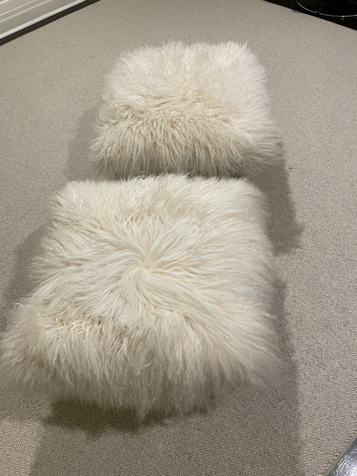 Jonathan Adler Mongolian Lamb Bench Acrylic Base Upholstered White Fur