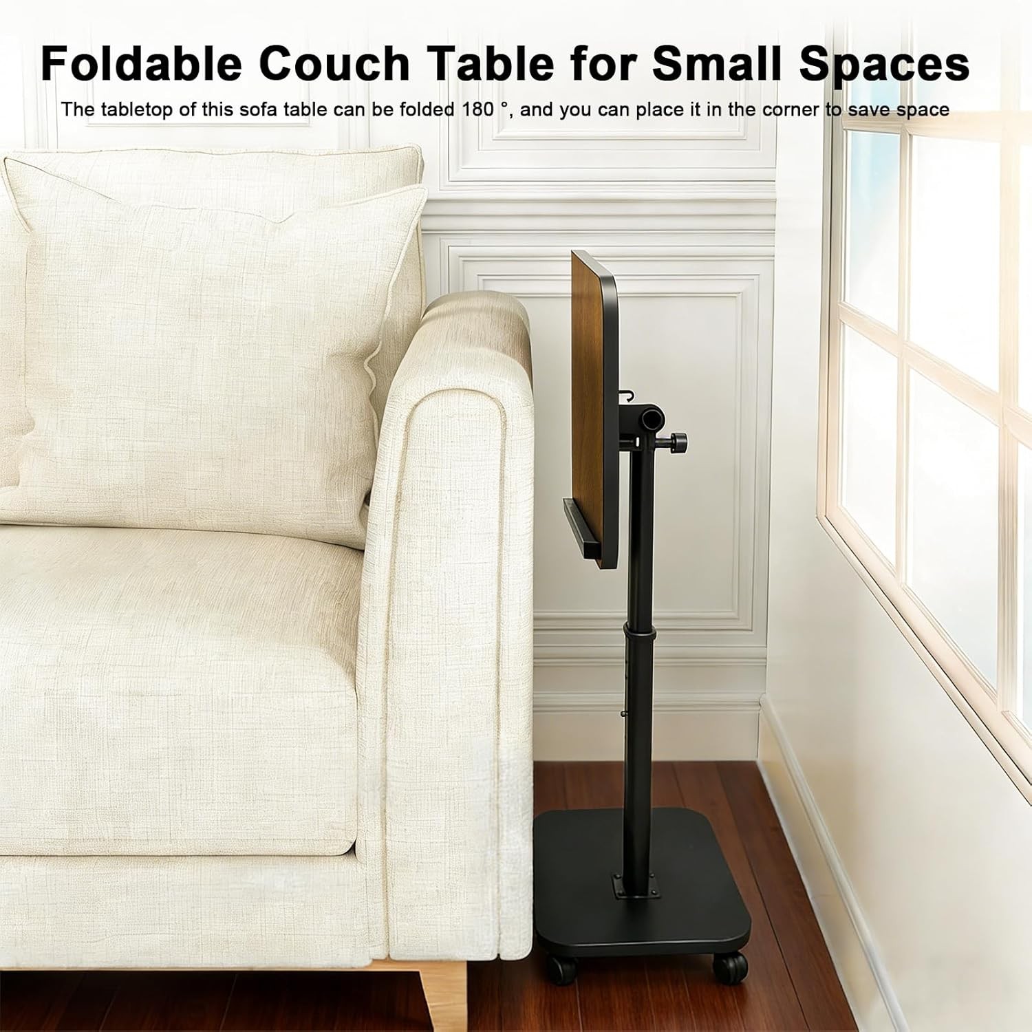 C Table End Table Adjustable Height Rolling TV Tray Table Small Spaces 180°