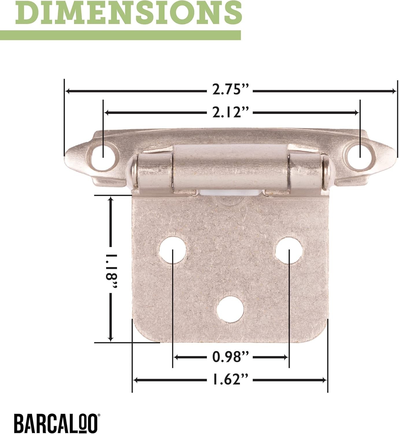 Self Closing Cabinet Hinges Satin Nickel, 20 Pack - Variable Overlay Flush Kitch