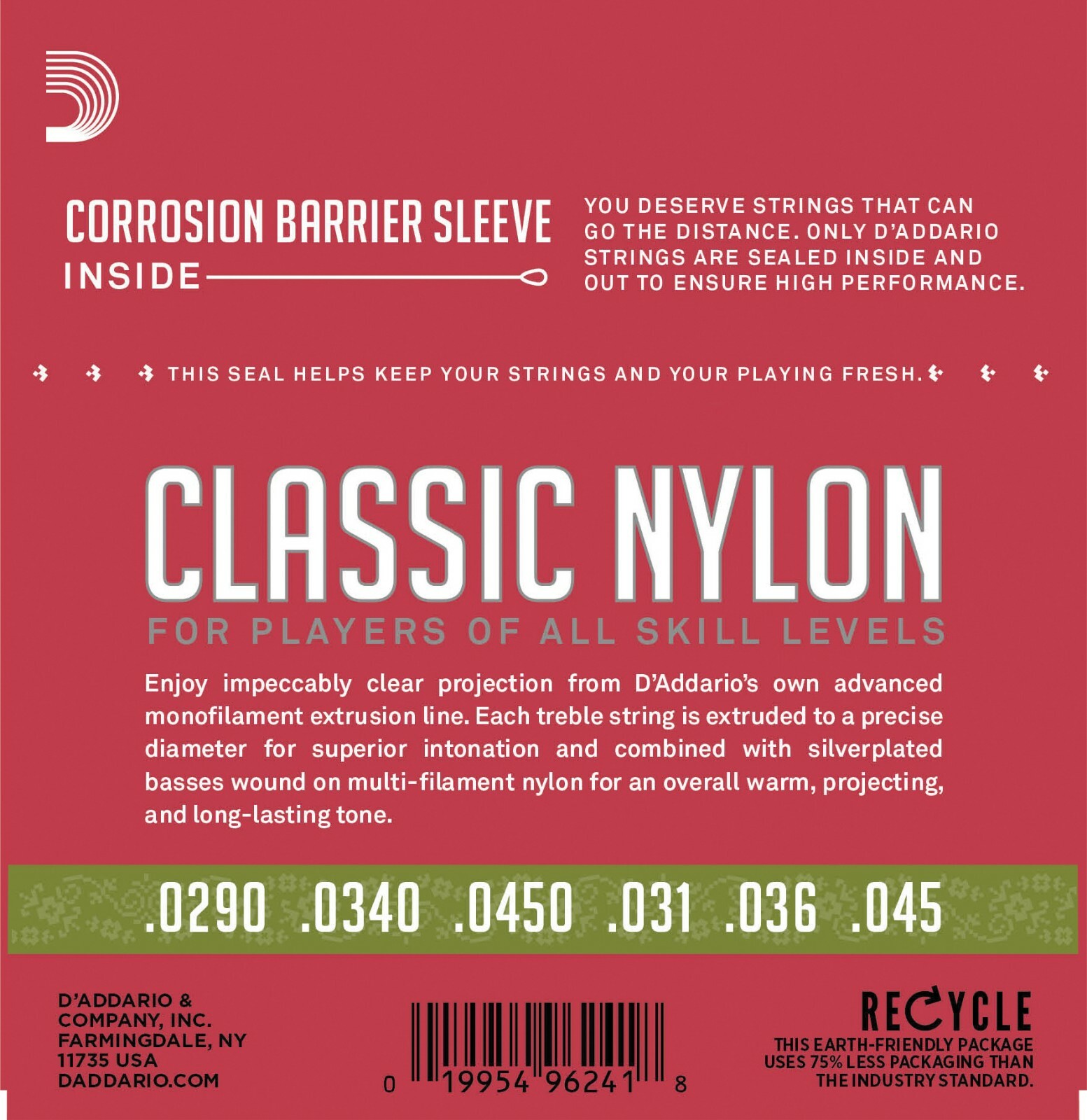 D’Addario EJ27N 1/2 Size Scale Classical Guitar Clear Nylon Strings