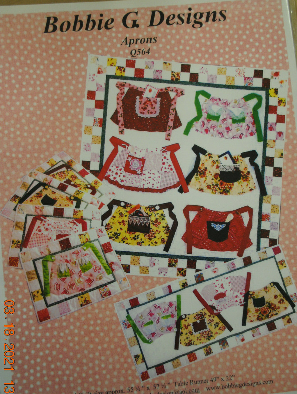 Aprons Q564 Bobbie G. Designs Quilt Pattern 55 1/2" x 57 1/2" NEW
