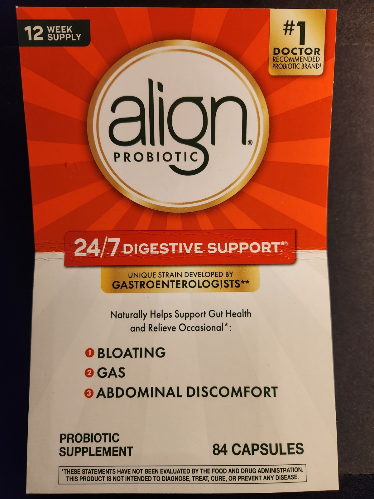Align Probiotic 24/7 Digestive Support Gut Health Gas Bloat 84 pills exp 12/2028