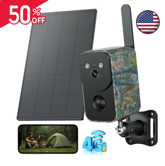 4G Cellular Security Camera Solar Powered 10000mAh Battery, Wireless Camera for