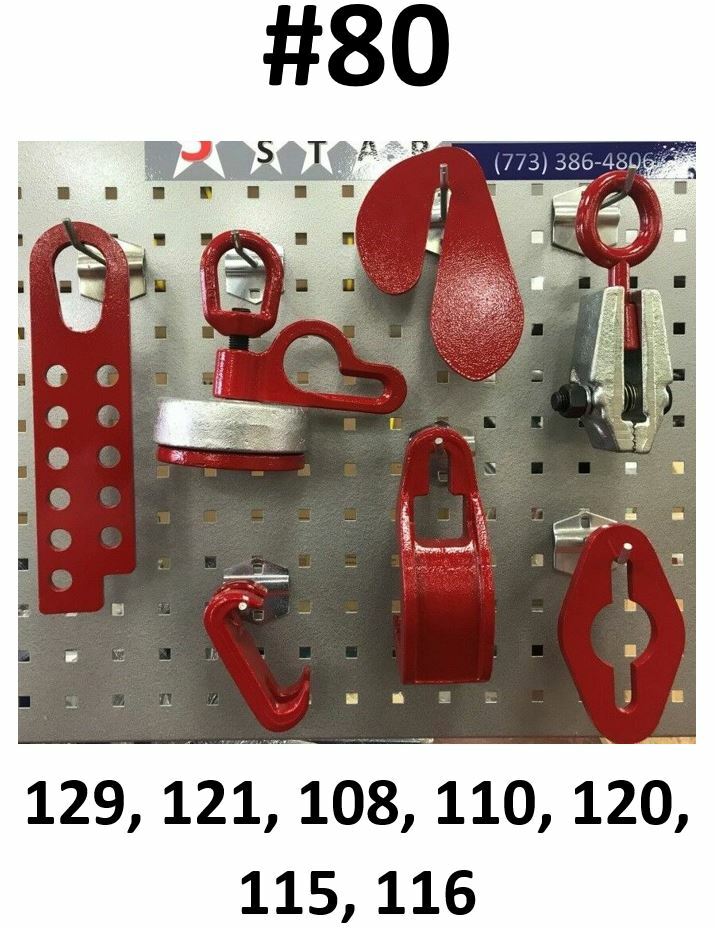 SET#80 AUTO BODY FRAME MACHINE Mo Clamp Style strut clamp, sill hook, plate, JR