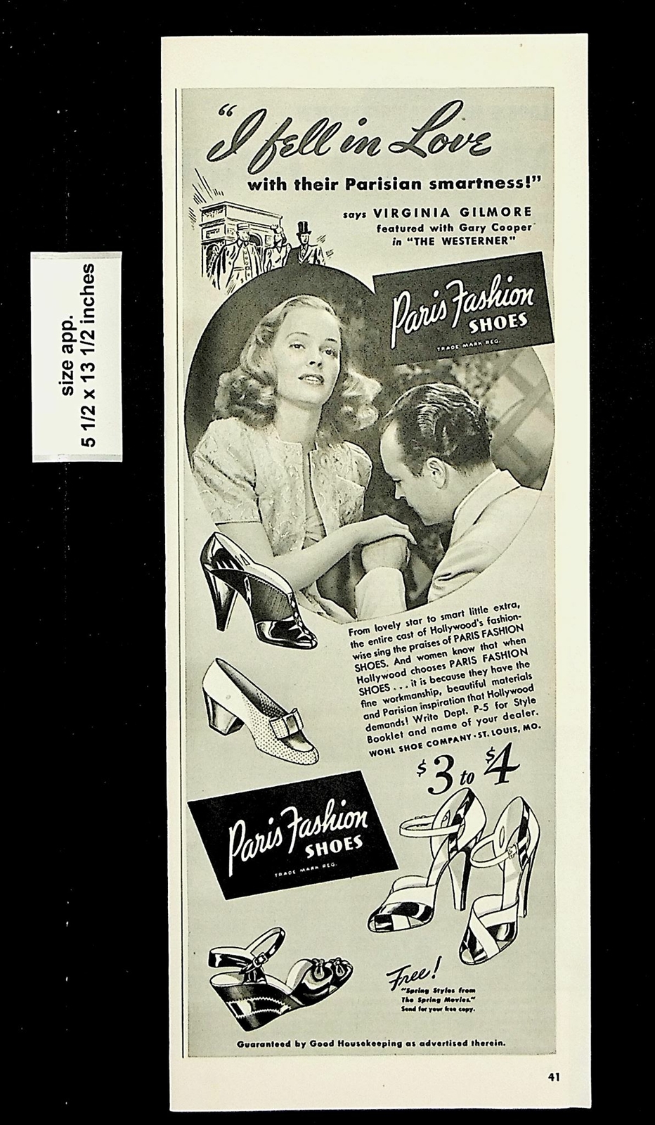 1940 Paris Fashion Shoes Fell in Love Vintage Print Ad 18245