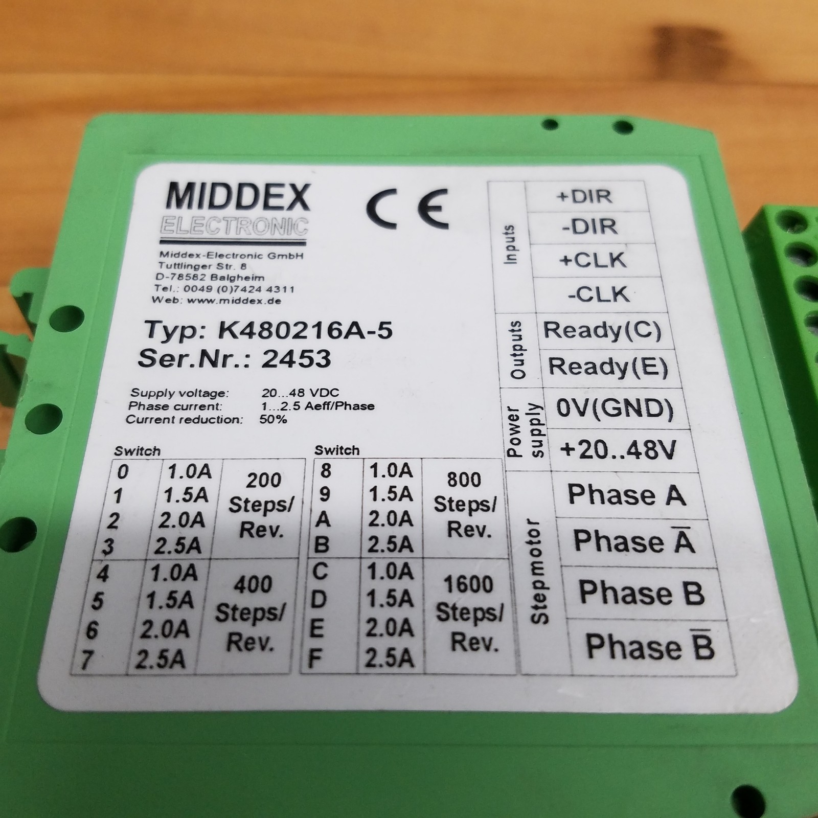 Middex Electronic K480216A-5 Controller Stepper Motor Drive, 20-48Vdc - USED