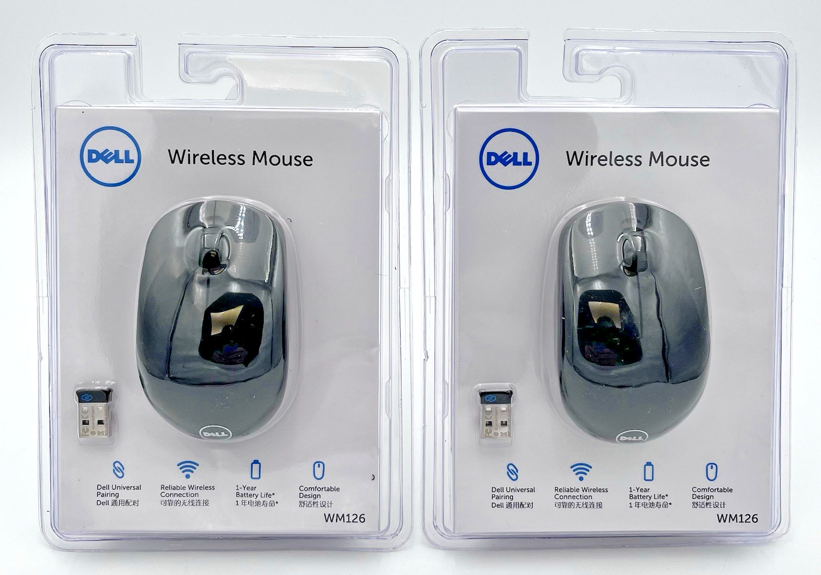 Lot of 2 -Dell Scrolling Wireless Mouse/Mice -3 button- Black WM126 - NEW/SEALED