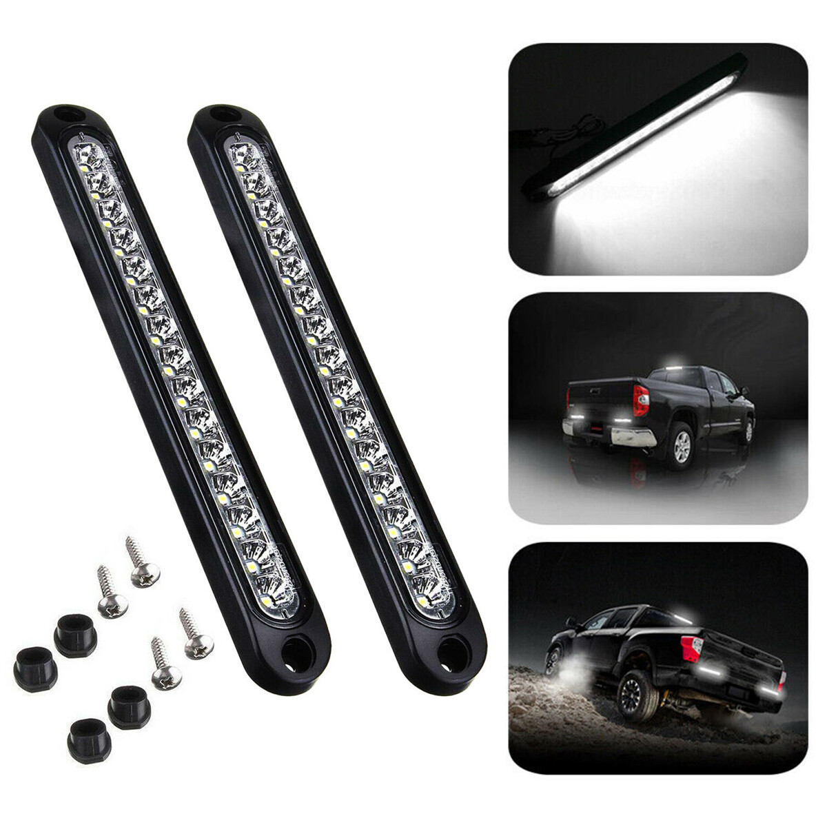 2x 10" LED Truck Trailer Reverse Backup Light Bar Sealed White Rear Tail Lights