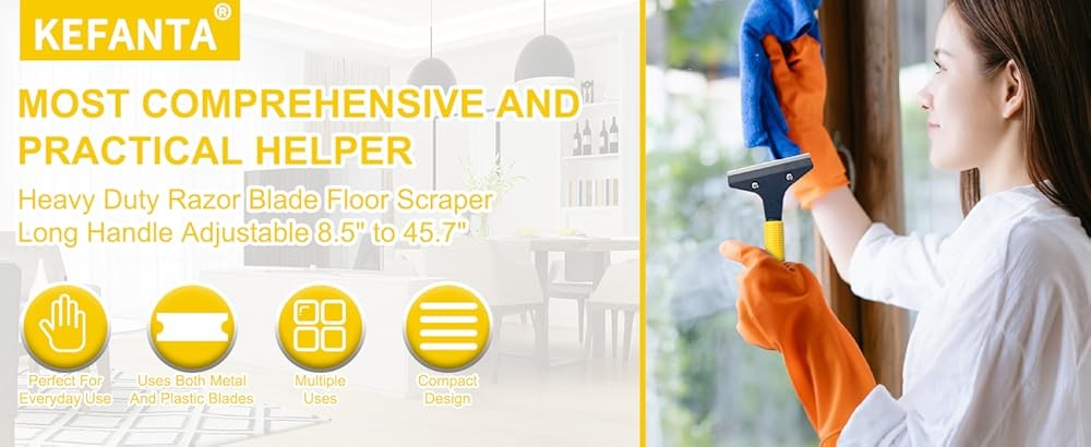 Scraper Tool, Wide Heavy Duty Floor Scraper. Long Handle,