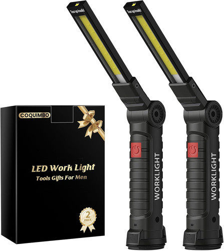 Coquimbo Tool Gifts for Men Dad Husband, Rechargeable LED Work 2 Pack, Black