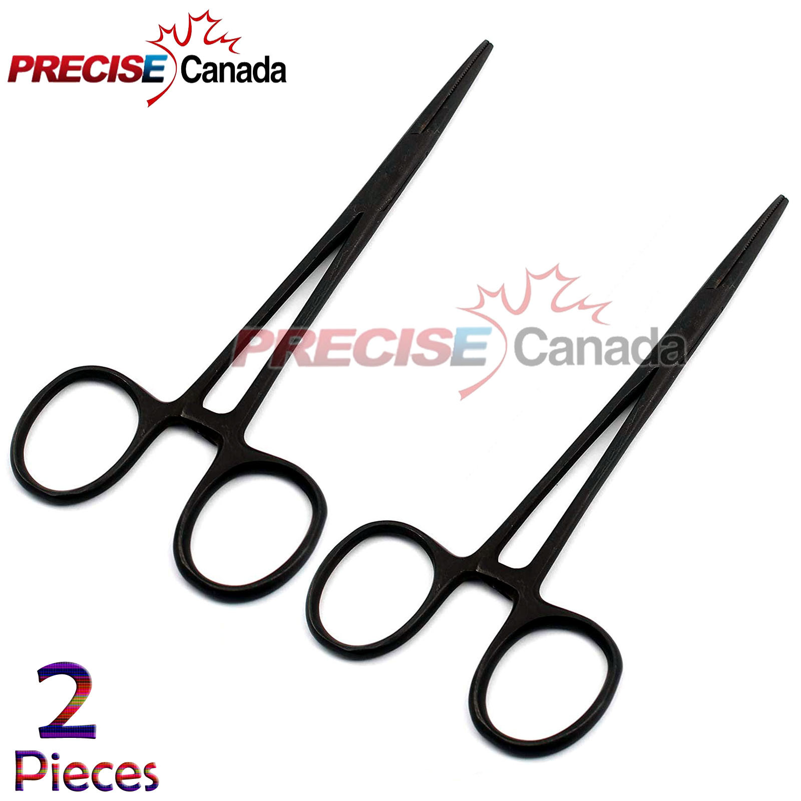 Kelly Forceps 5.5" Straight Serrated Jaws Ratchet Lock Black Coated Pack of 2